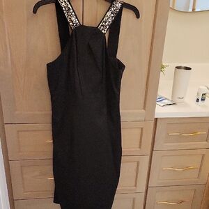 Donna Ricco Black Dress with Embellished Straps
